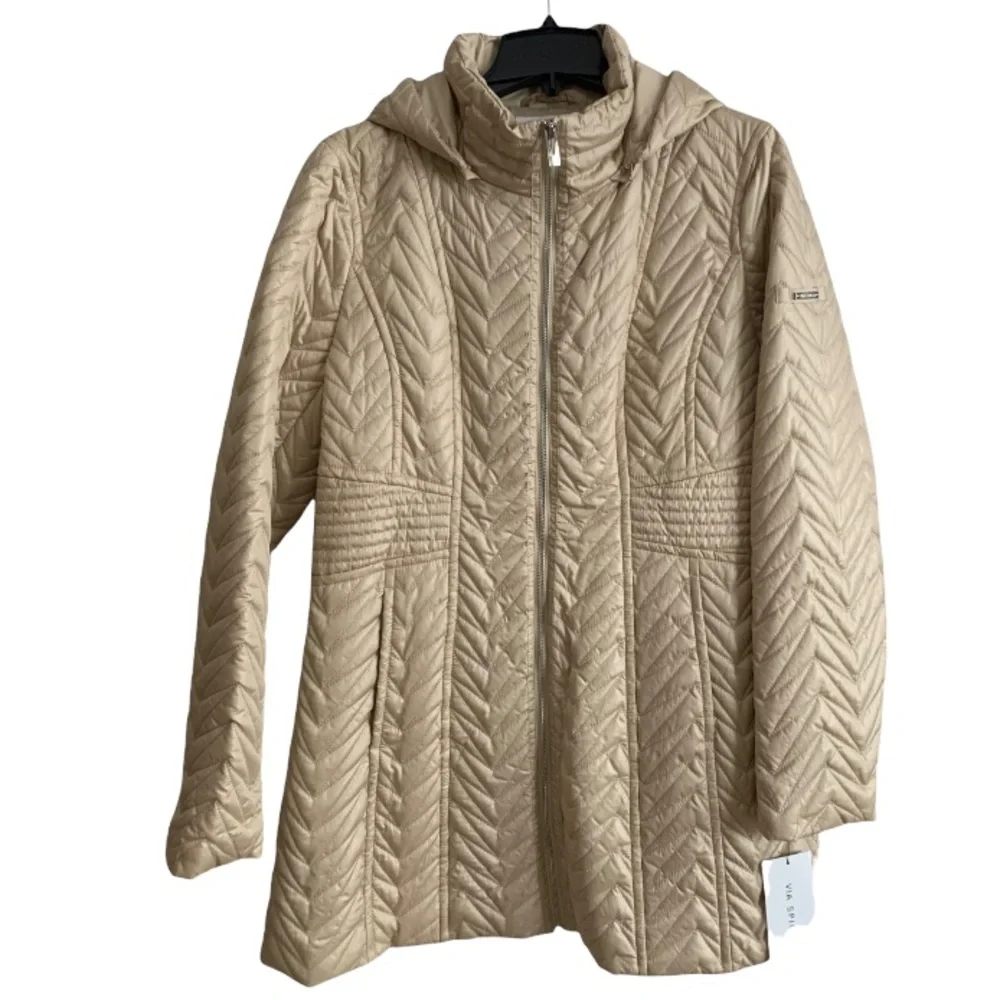 Via Spiga Women's Beige Long Sleeve Winter Jacket With Detachable Hood - Picture 4 of 13
